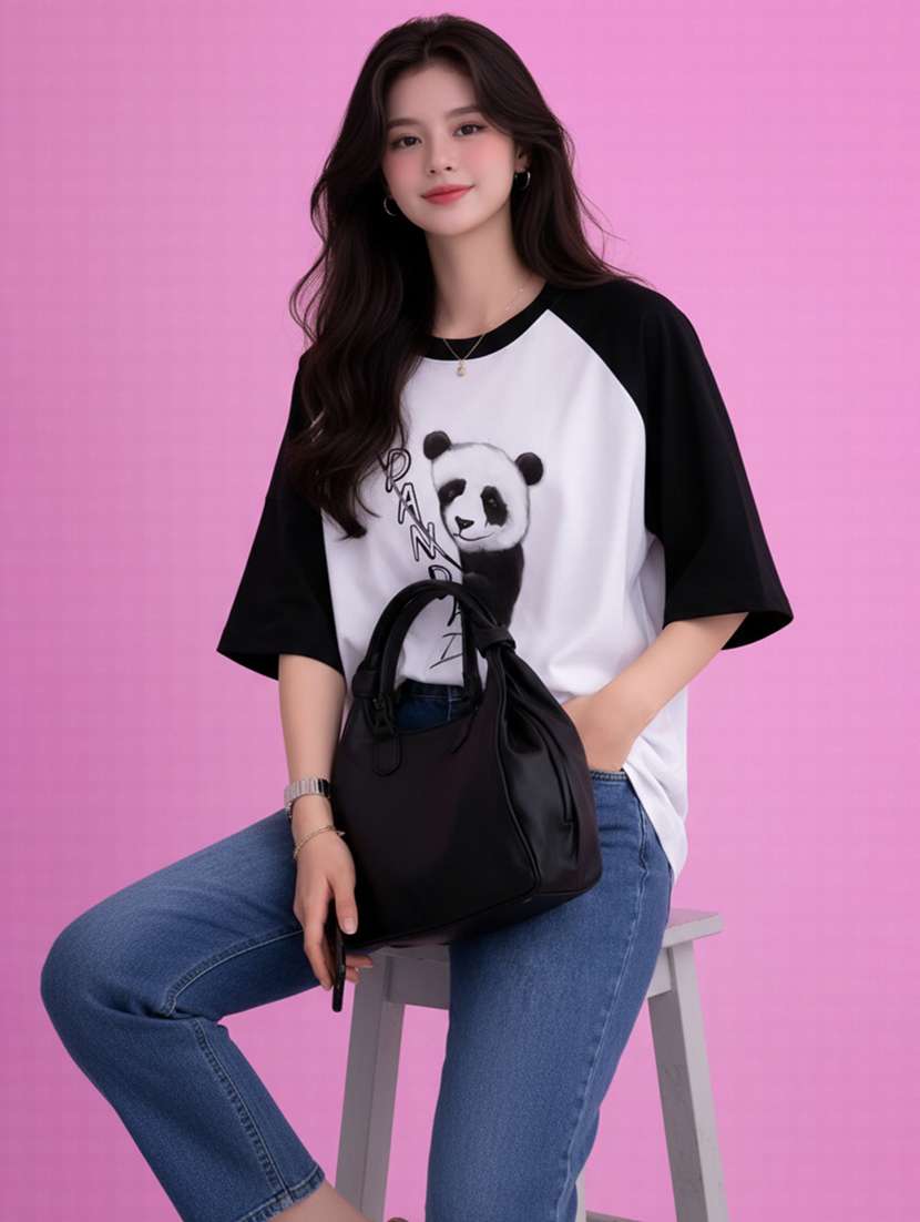 women printed raglan sleeve oversized t-shirt - 22502295 -  Standard Image - 4