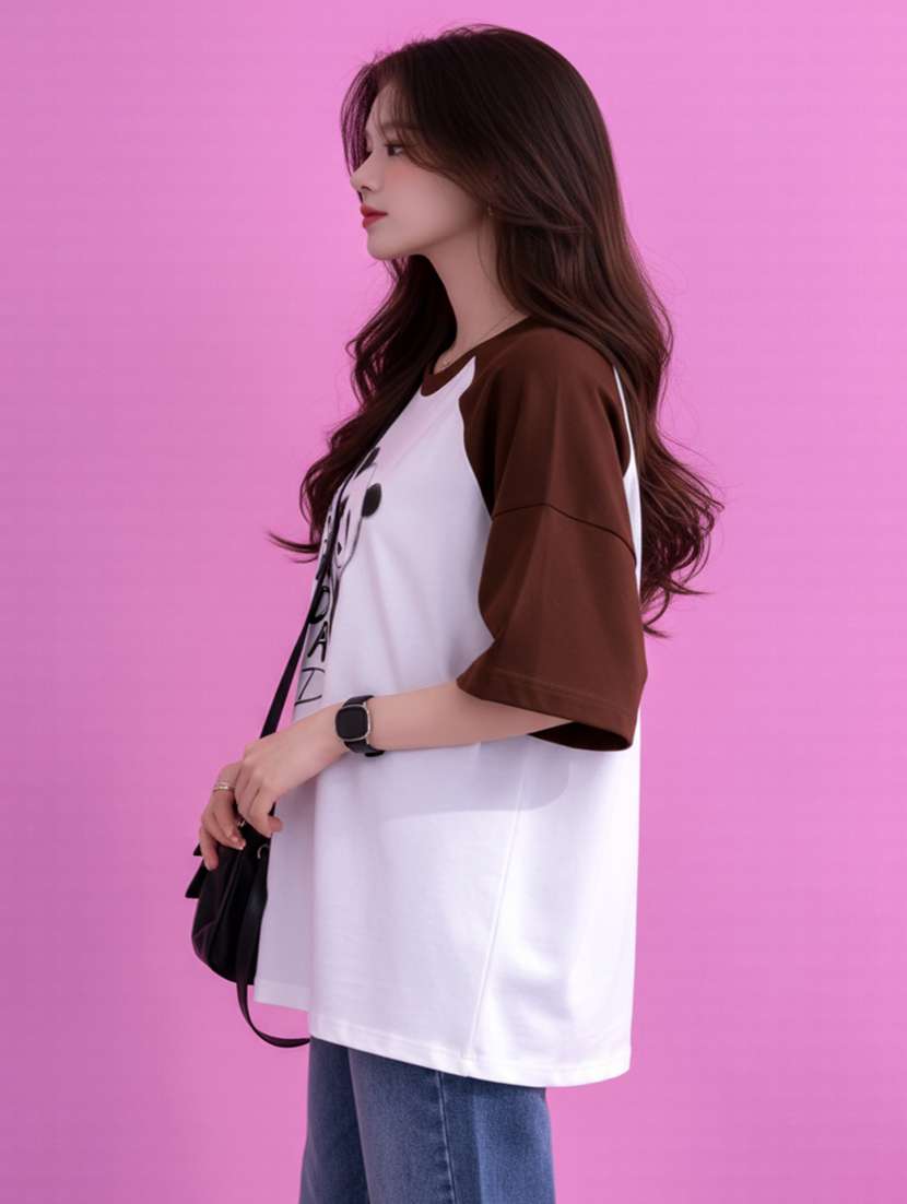 women printed raglan sleeve oversized t-shirt - 22502296 -  Standard Image - 1