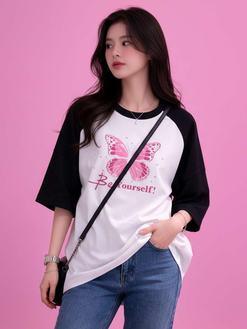 women printed raglan sleeve oversized t-shirt - 22502299 -  Standard Image - 1