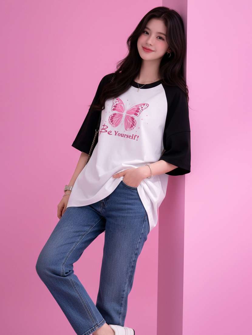 women printed raglan sleeve oversized t-shirt - 22502299 -  Standard Image - 4
