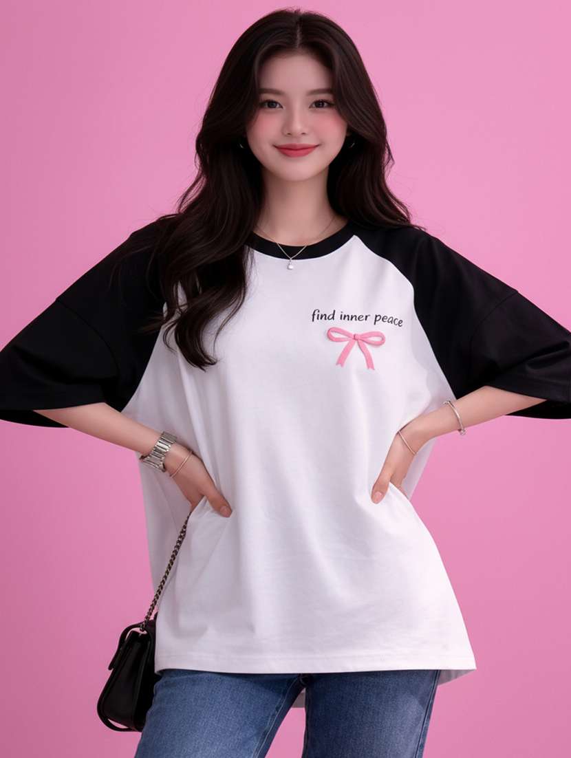 women printed raglan sleeve oversized t-shirt - 22502303 -  Standard Image - 1