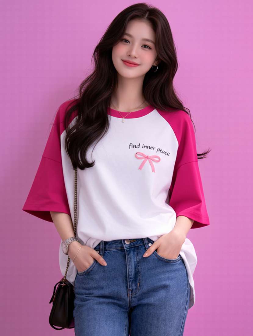 women printed raglan sleeve oversized t-shirt - 22502306 -  Standard Image - 1