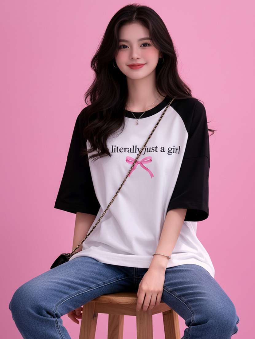 women printed raglan sleeve oversized t-shirt - 22502307 -  Standard Image - 1