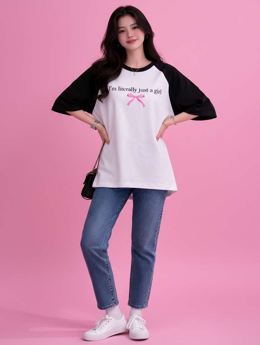 women printed raglan sleeve oversized t-shirt - 22502307 -  Standard Image - 4