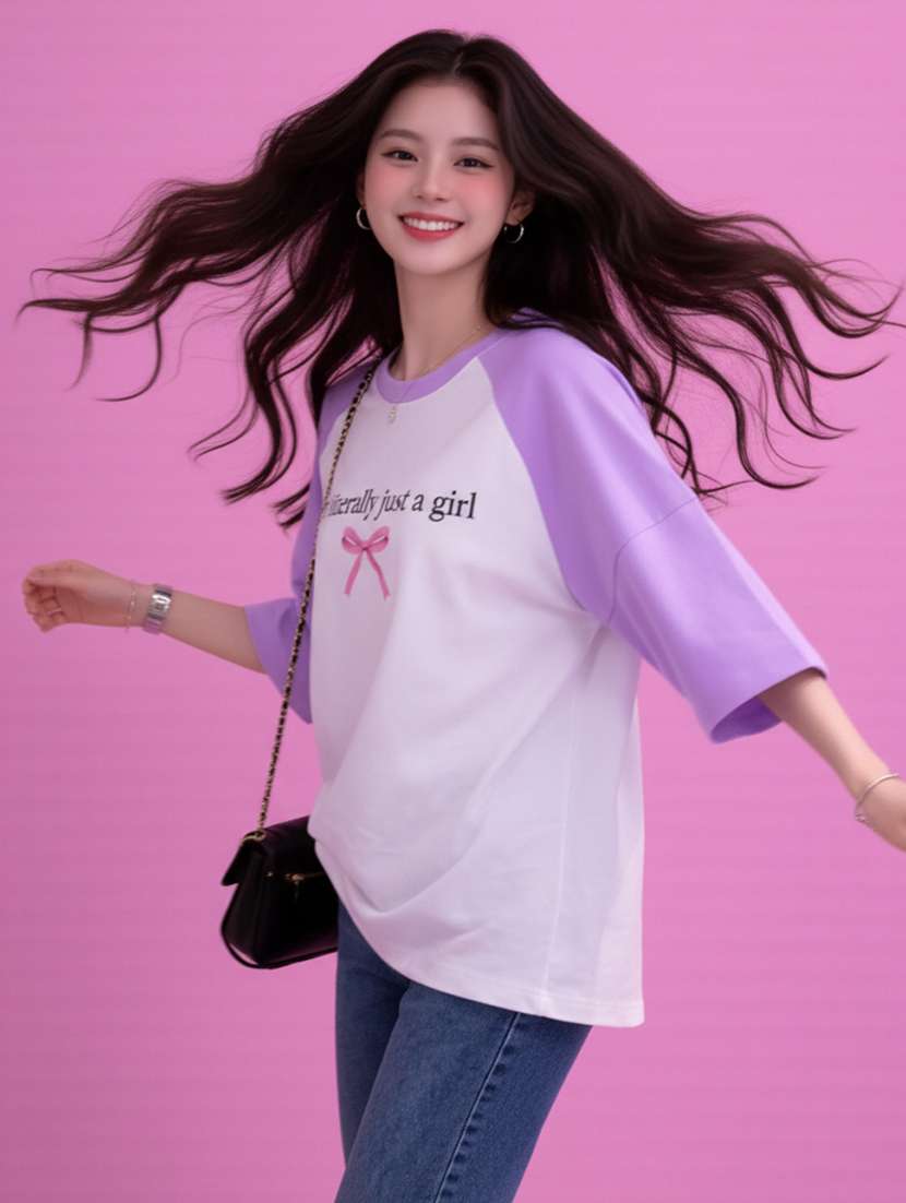 women printed raglan sleeve oversized t-shirt - 22502309 -  Standard Image - 1