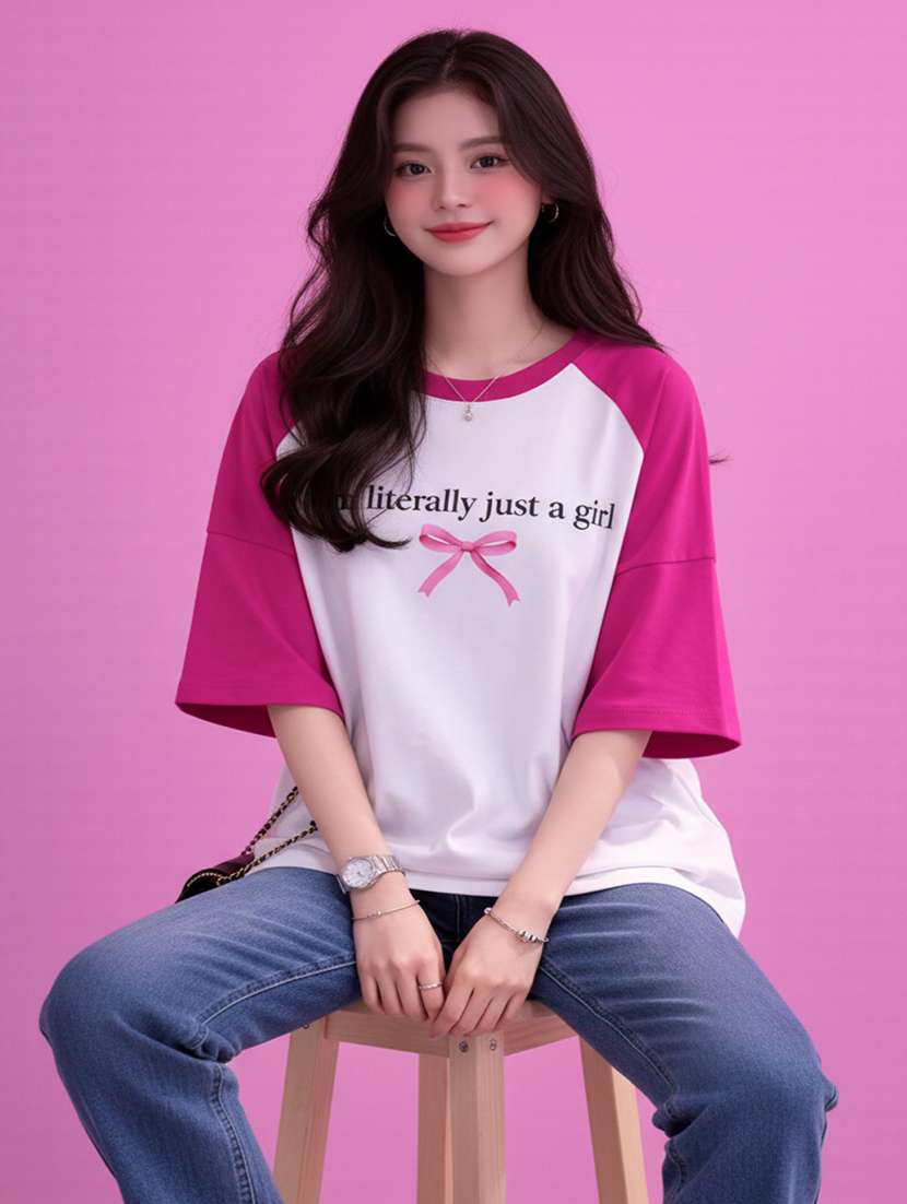 women printed raglan sleeve oversized t-shirt - 22502310 -  Standard Image - 1