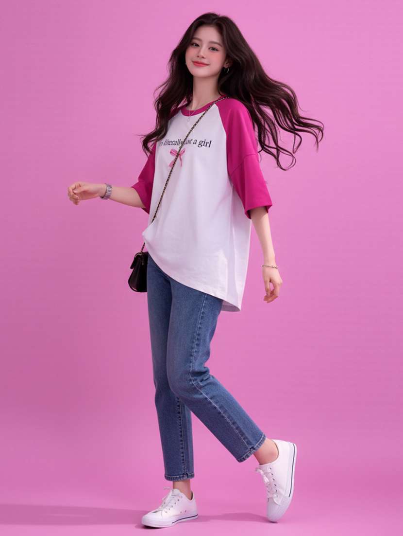 women printed raglan sleeve oversized t-shirt - 22502310 -  Standard Image - 4