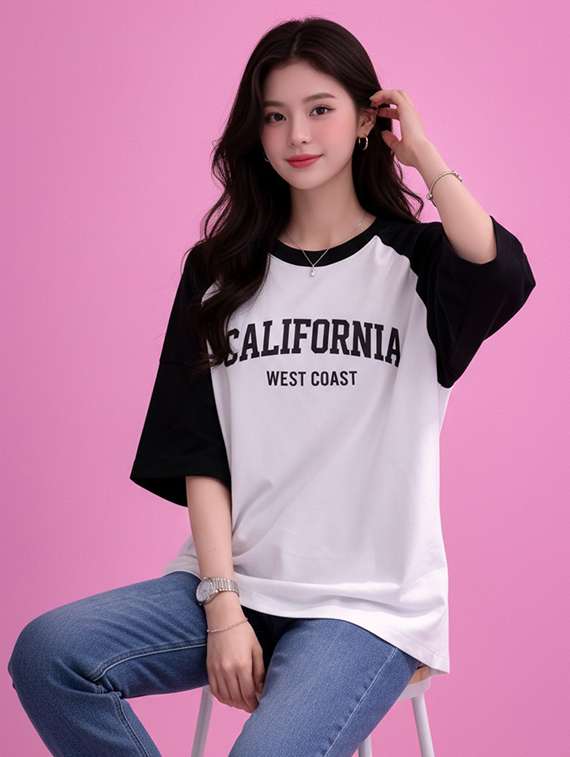 women printed raglan sleeve oversized t-shirt - 22502311 -  Standard Image - 1