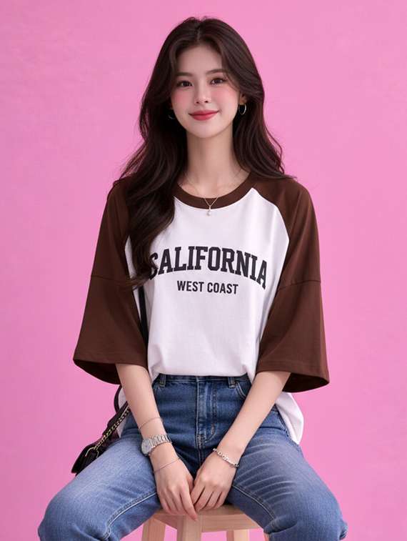 women printed raglan sleeve oversized t-shirt - 22502312 -  Standard Image - 1