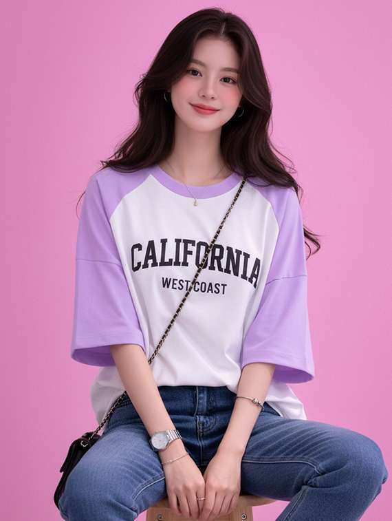 women printed raglan sleeve oversized t-shirt - 22502313 -  Standard Image - 1