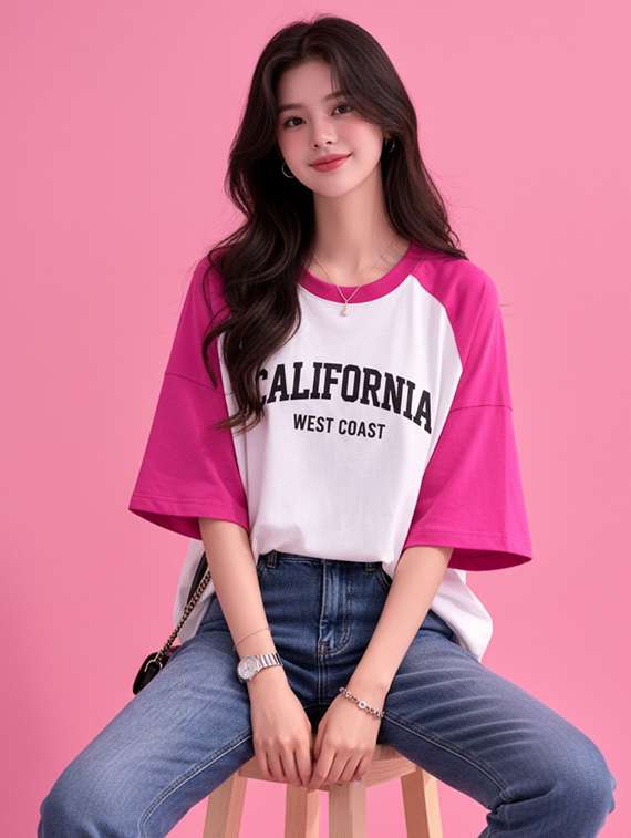 women printed raglan sleeve oversized t-shirt - 22502314 -  Standard Image - 1