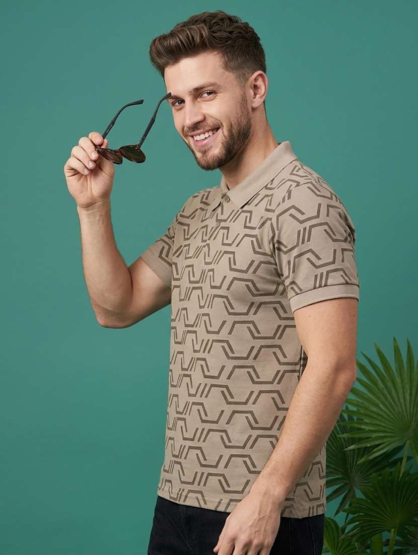 men printed short sleeve regular fit polo t-shirt - 22502316 -  Standard Image - 1