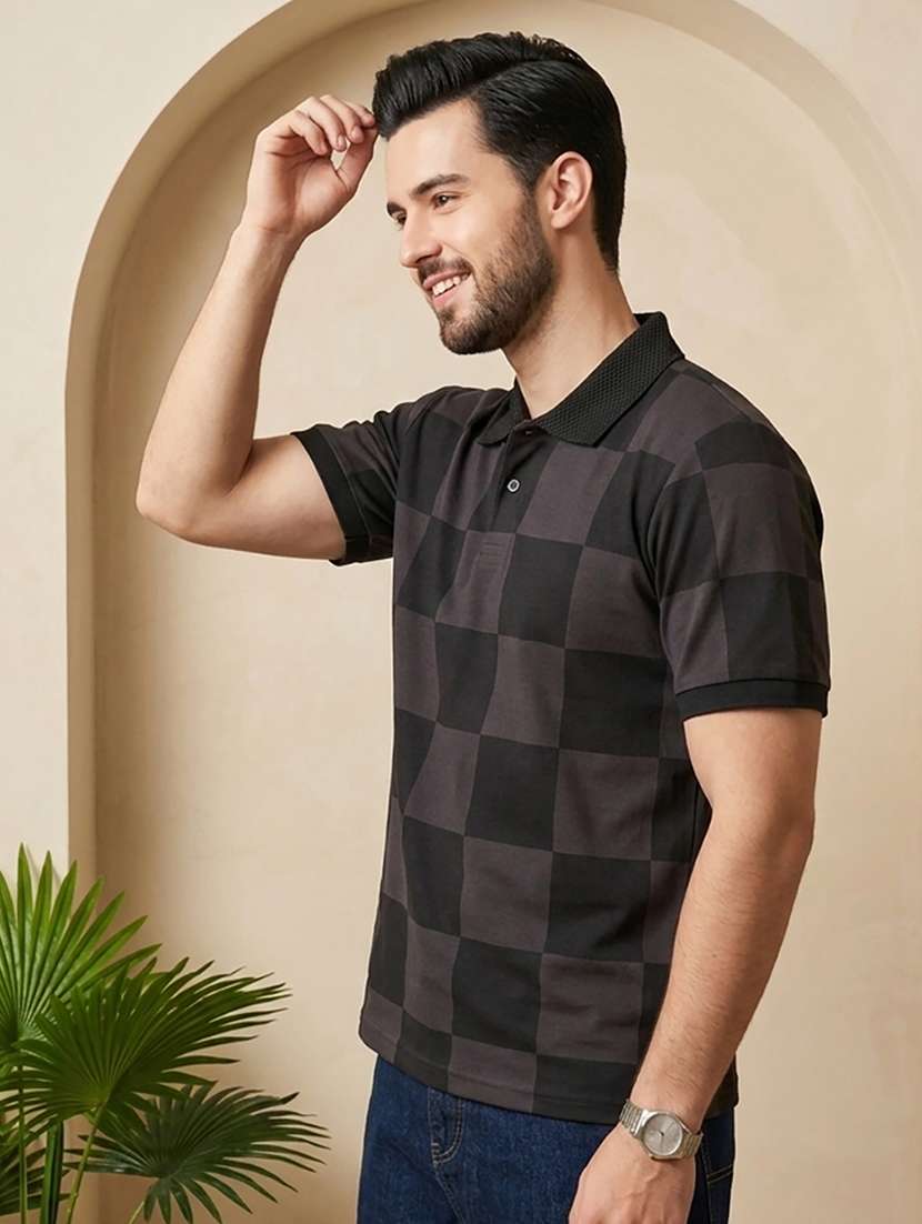 men checkered short sleeve regular fit polo t-shirt - 22502331 -  Standard Image - 1