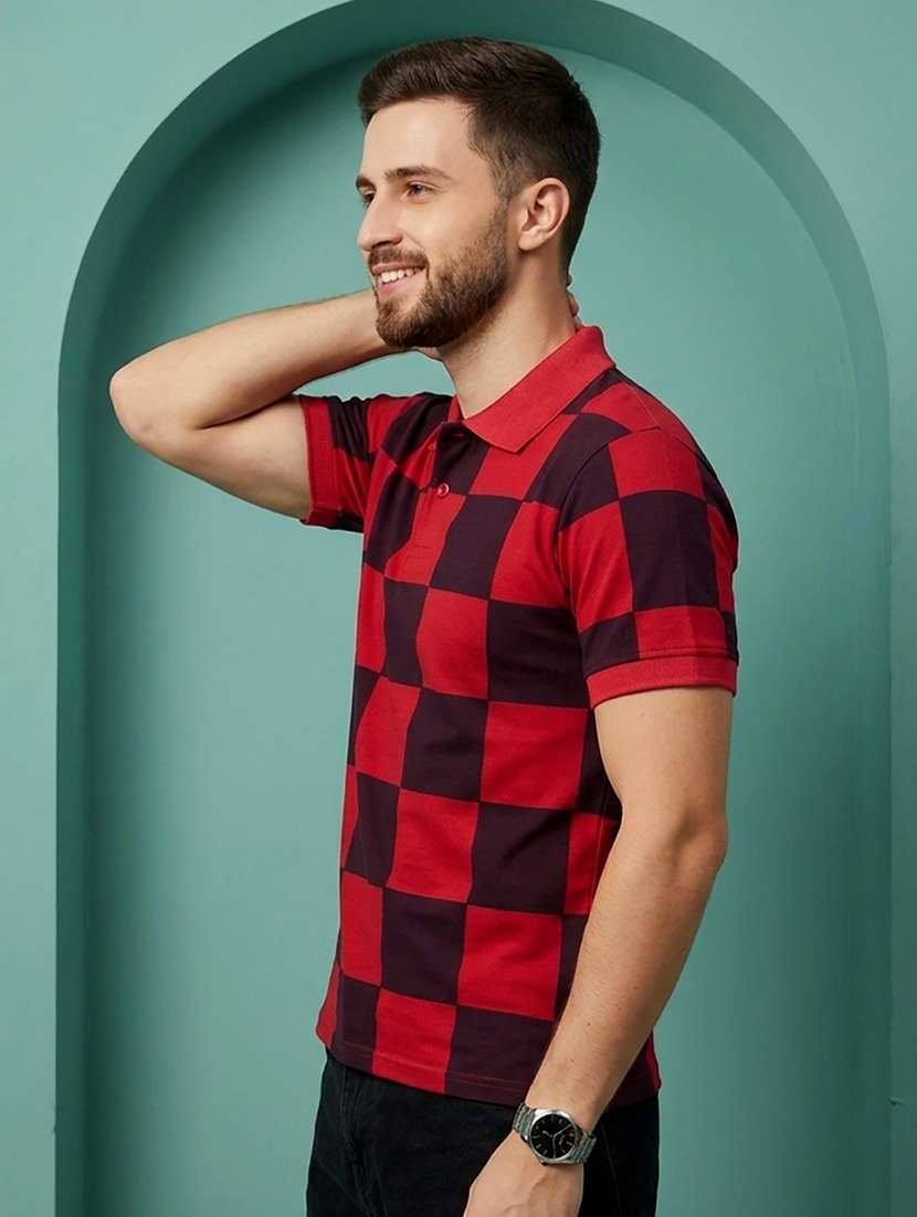 men checkered short sleeve regular fit polo t-shirt - 22502332 -  Standard Image - 1