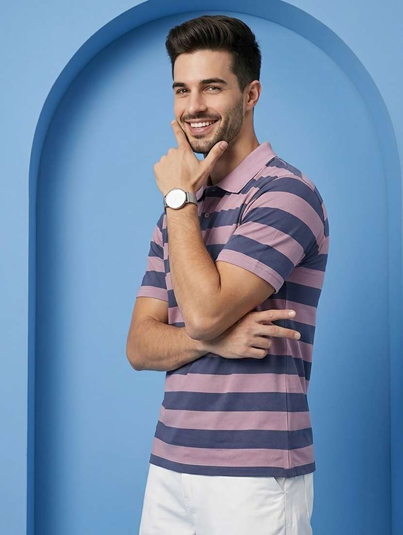 men striped short sleeve regular fit polo t-shirt - 22502347 -  Standard Image - 1