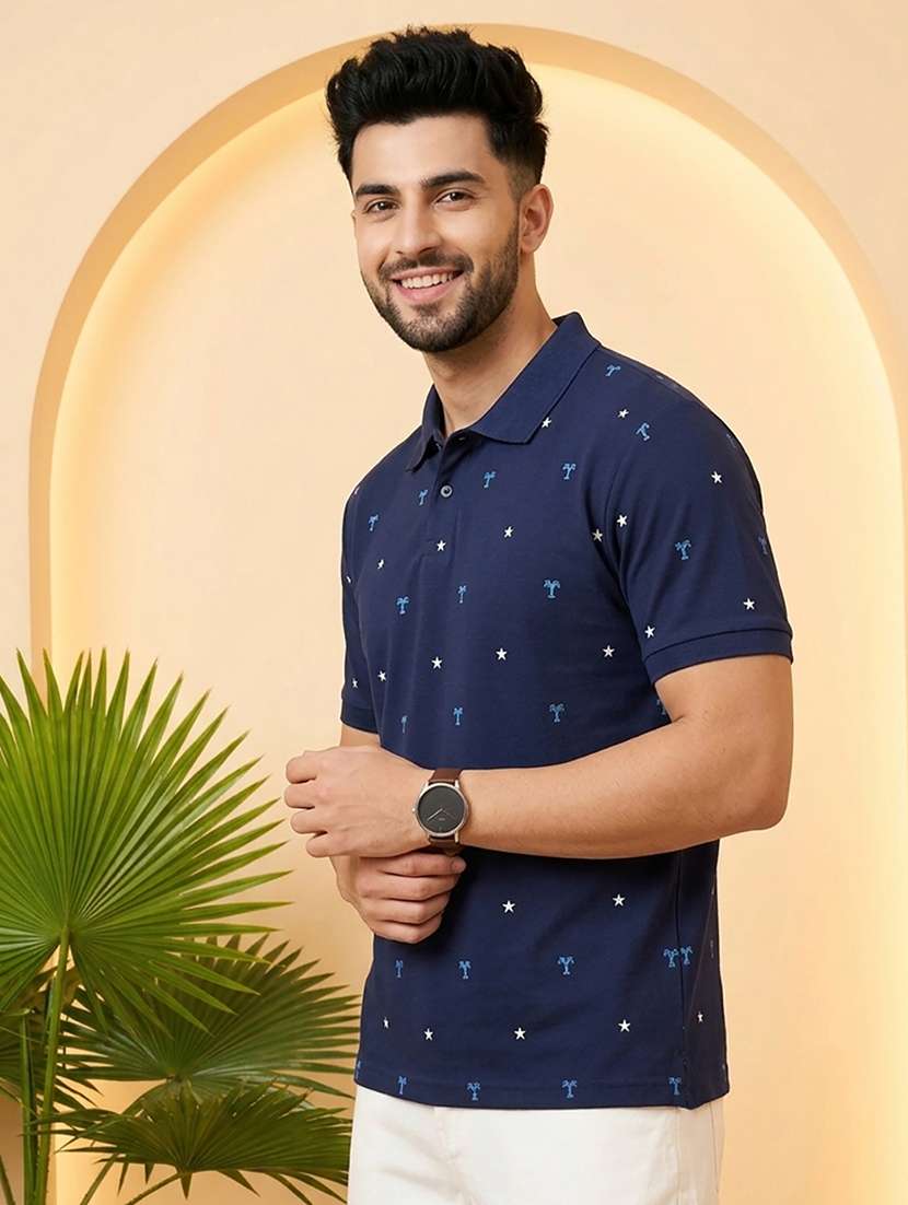 men printed short sleeve regular fit polo t-shirt - 22502355 -  Standard Image - 1