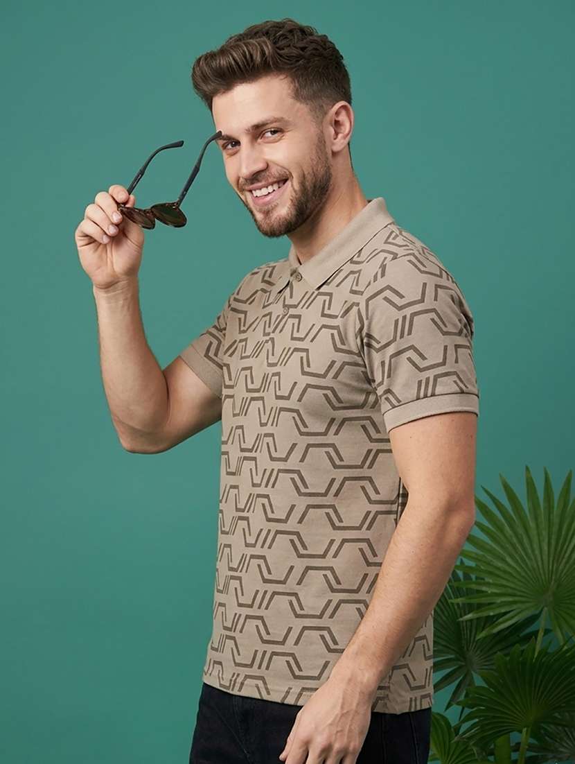 men printed short sleeve regular fit polo t-shirt - 22502371 -  Standard Image - 1