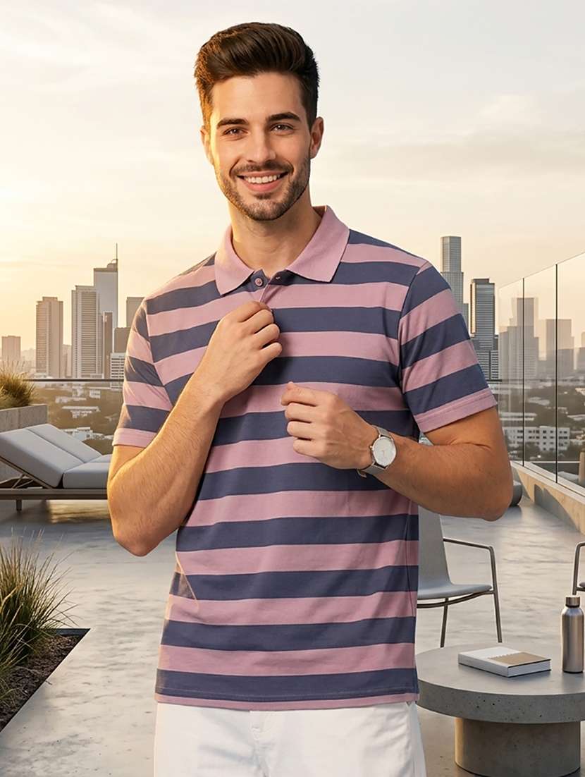 men striped short sleeve regular fit polo t-shirt
