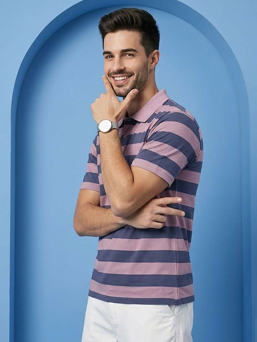 men striped short sleeve regular fit polo t-shirt - 22502402 -  Standard Image - 1