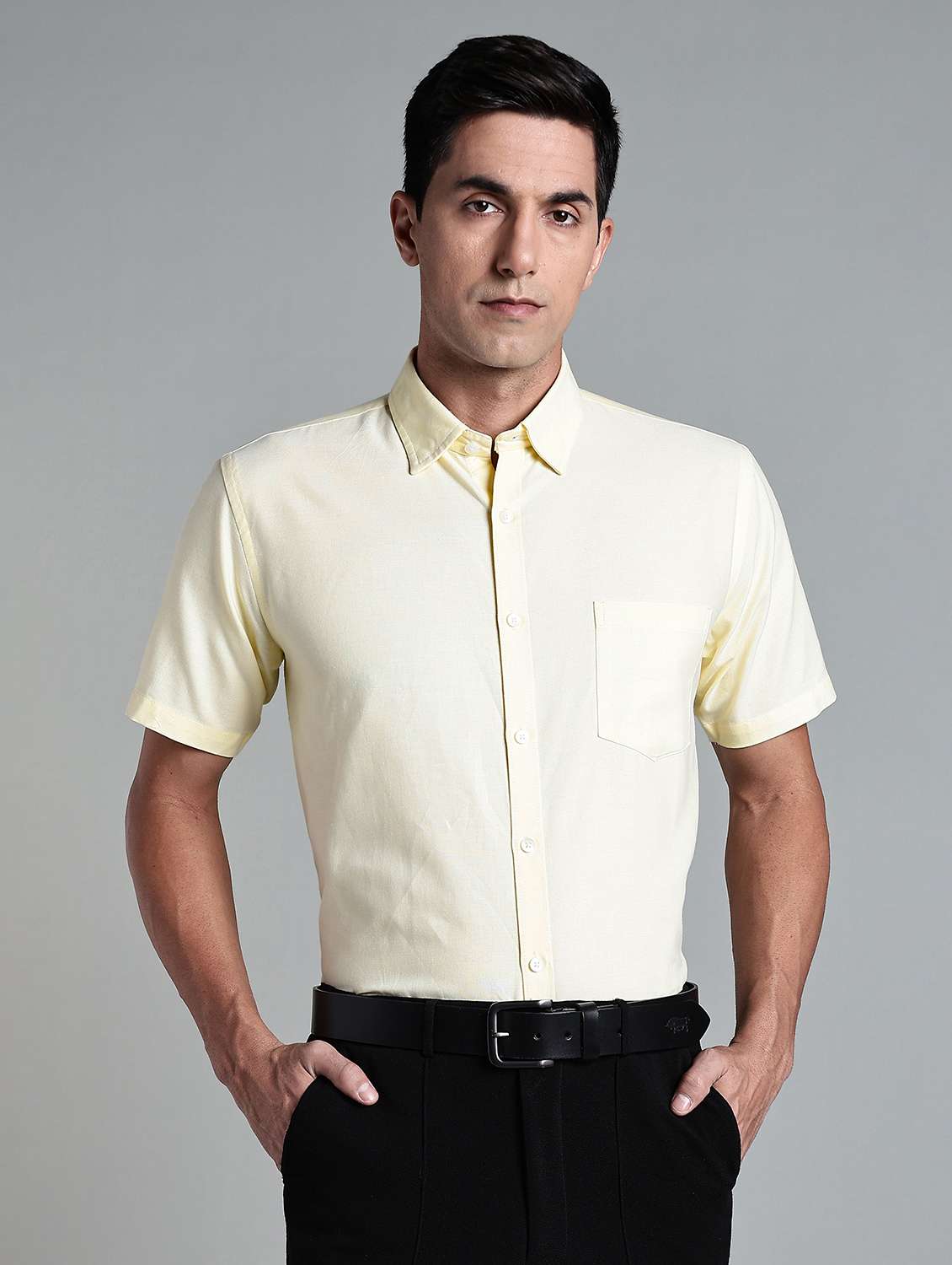 Men Solid Short Sleeve Slim Fit Formal Shirt - 22502438 -  Standard Image - 1