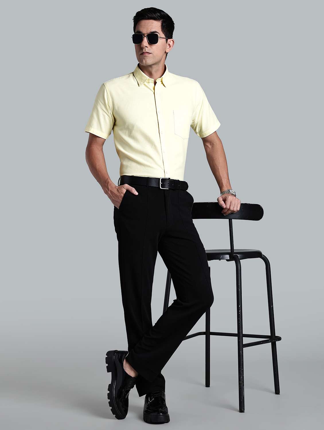 Men Solid Short Sleeve Slim Fit Formal Shirt - 22502438 -  Standard Image - 4