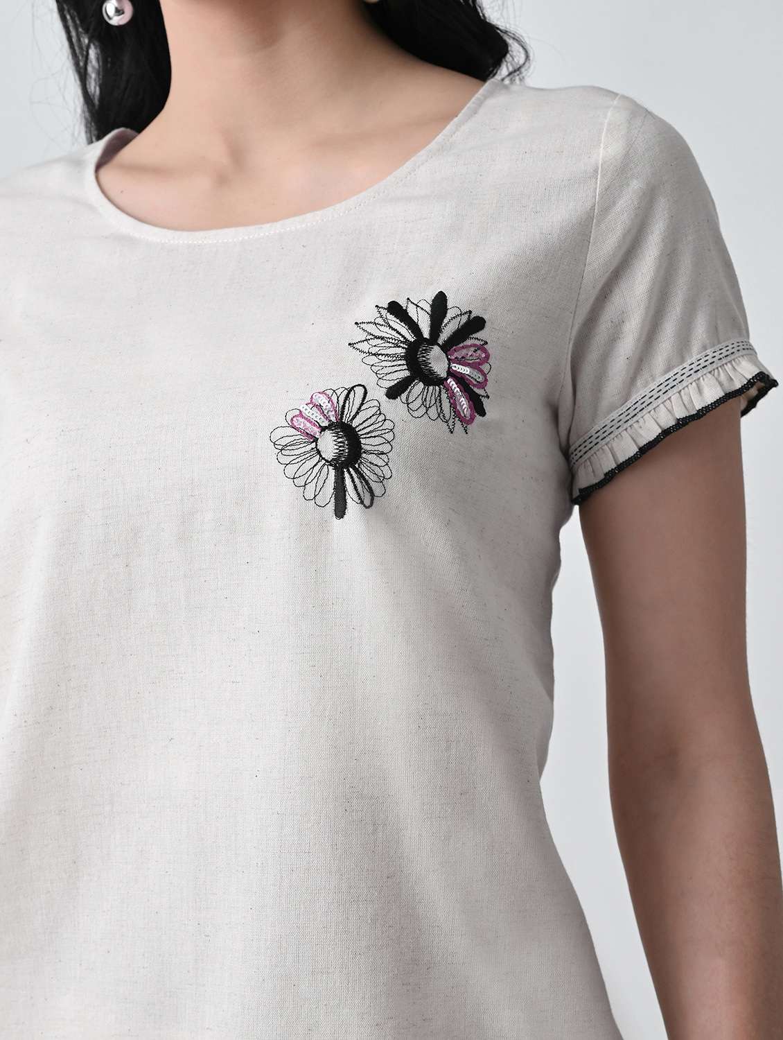women embroidered round neck short sleeves top - 22502613 -  Standard Image - 1