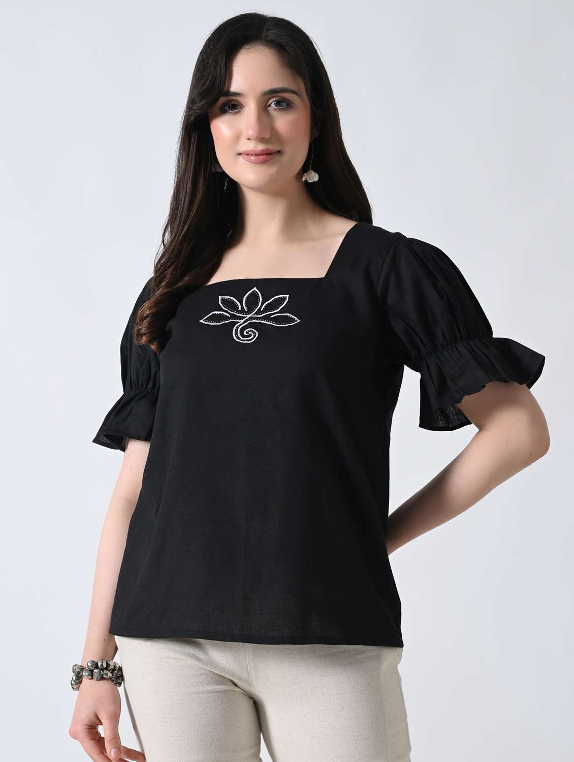 women embroidered square neck top