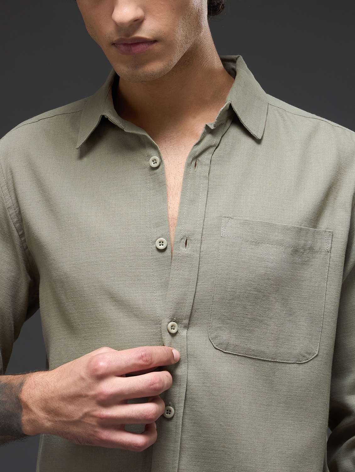 olive cotton casual shirt - 22502630 -  Standard Image - 1