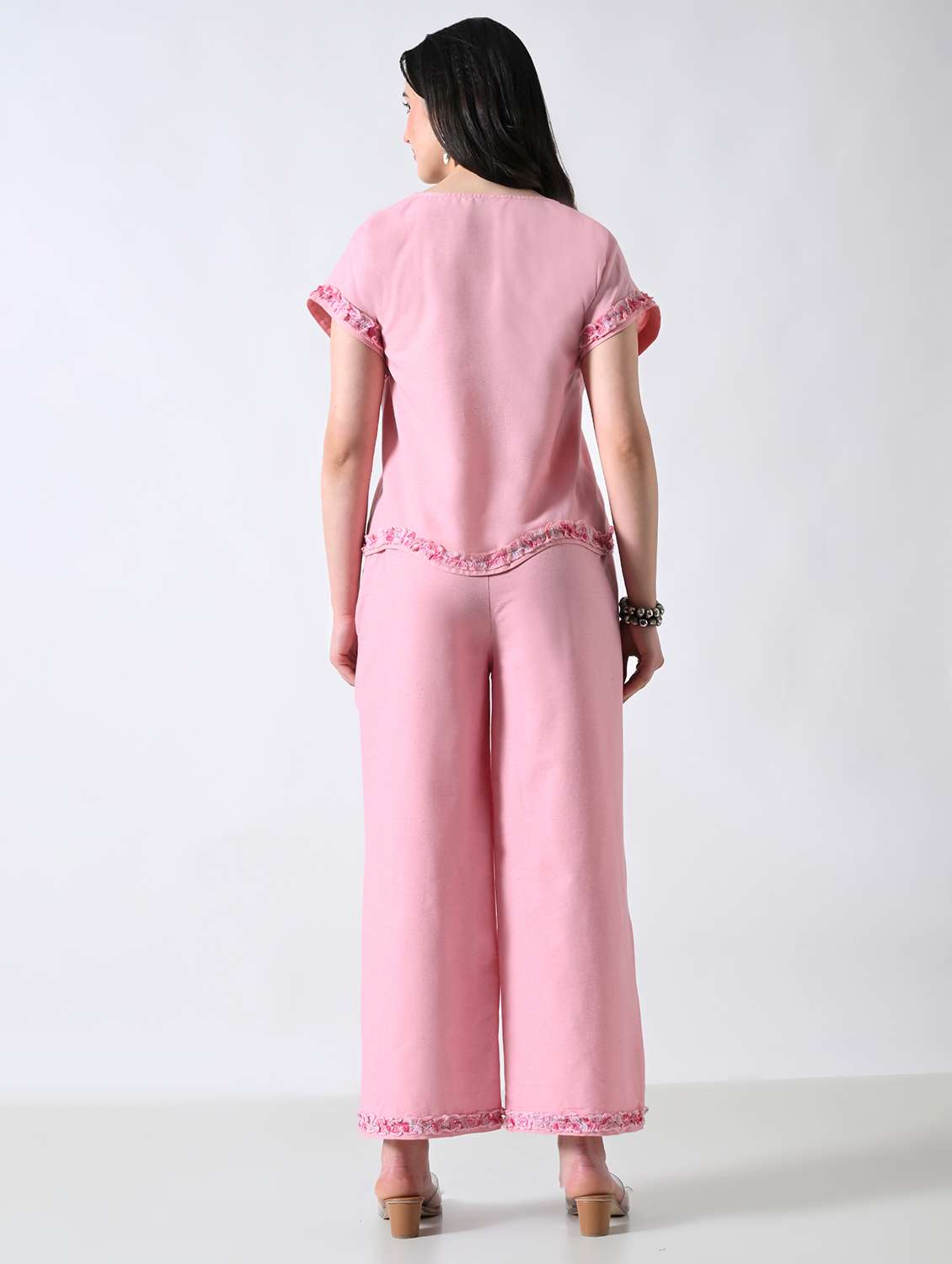 women solid round neck top and palazzo co-ord set - 22502634 -  Standard Image - 4