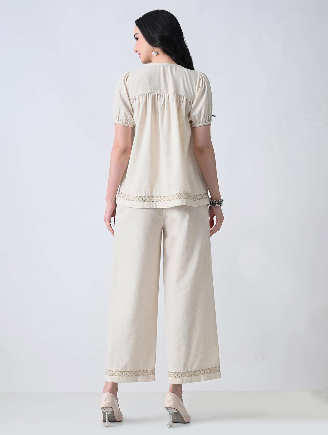 women solid round neck top and palazzo co-ord set - 22502635 -  Standard Image - 4