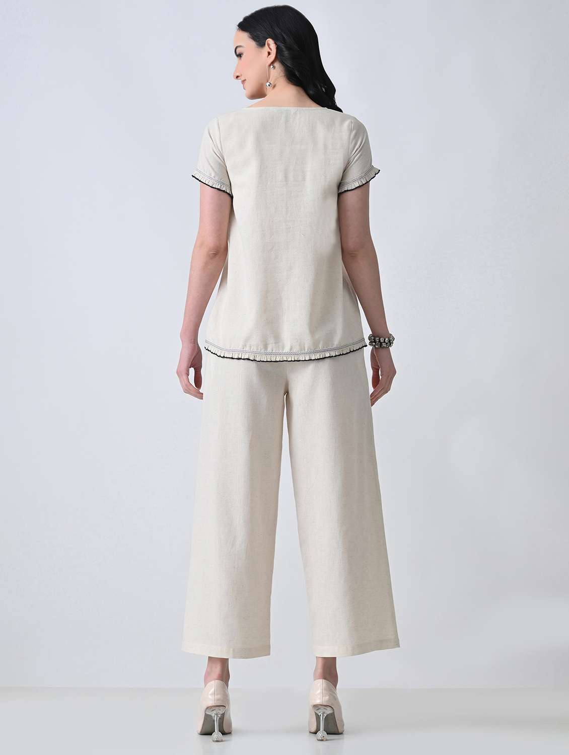women embroidered  round neck top and palazzo co-ord set - 22502636 -  Standard Image - 4