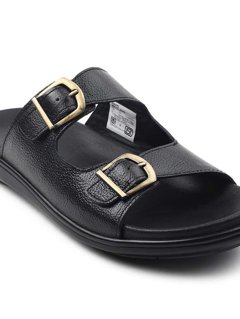 Men Black Slip On Sandal - 22502716 -  Standard Image - 4