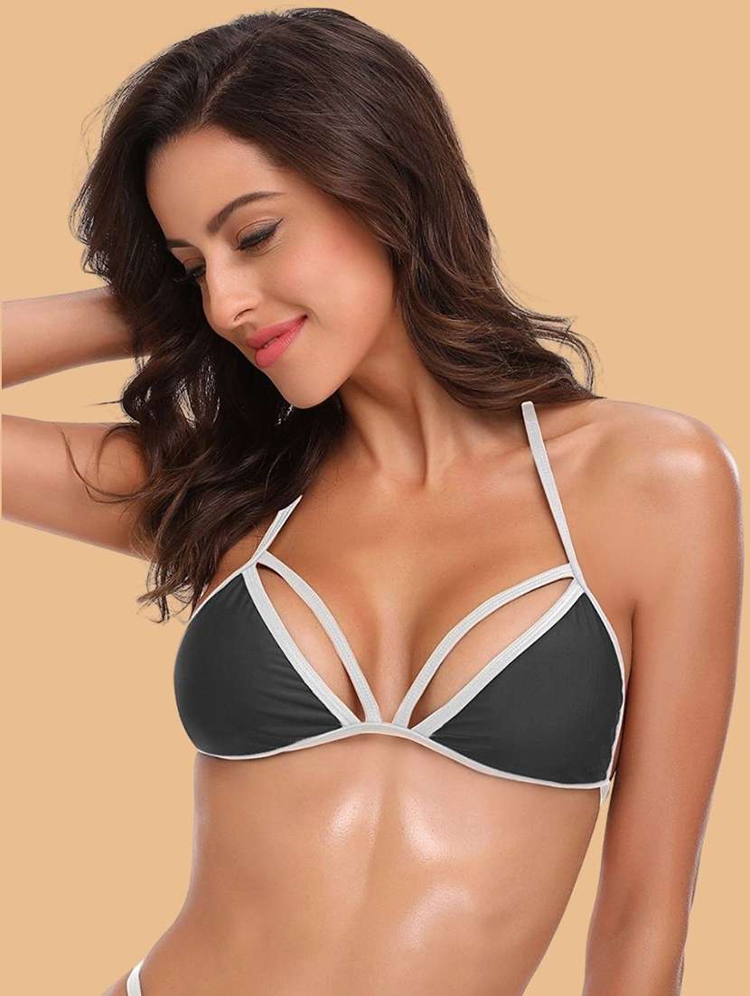 women solid halter neck bikini set - 22502749 -  Standard Image - 1