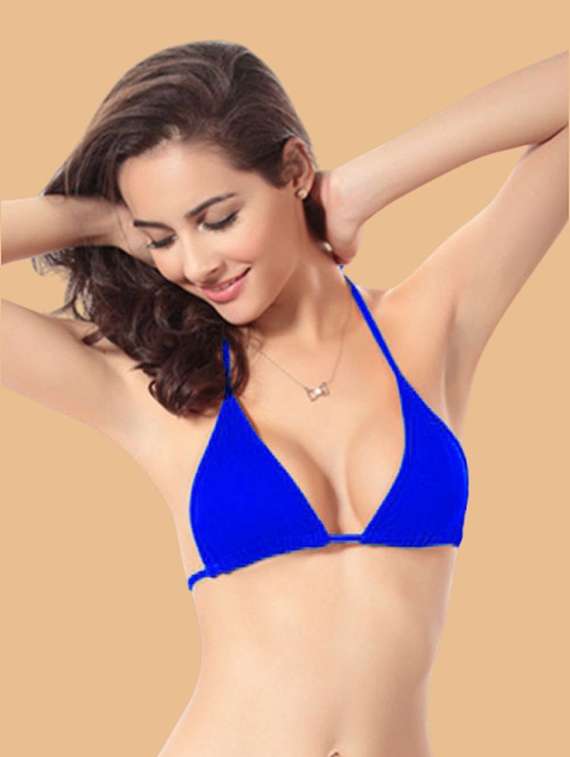 women solid halter neck swimwear bikini set - 22502760 -  Standard Image - 1