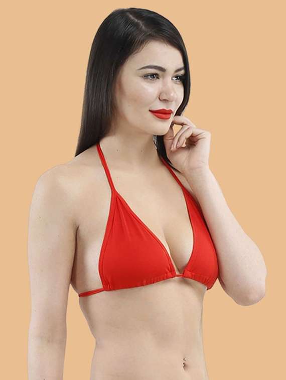 women solid halter neck swimwear bikini set - 22502766 -  Standard Image - 1