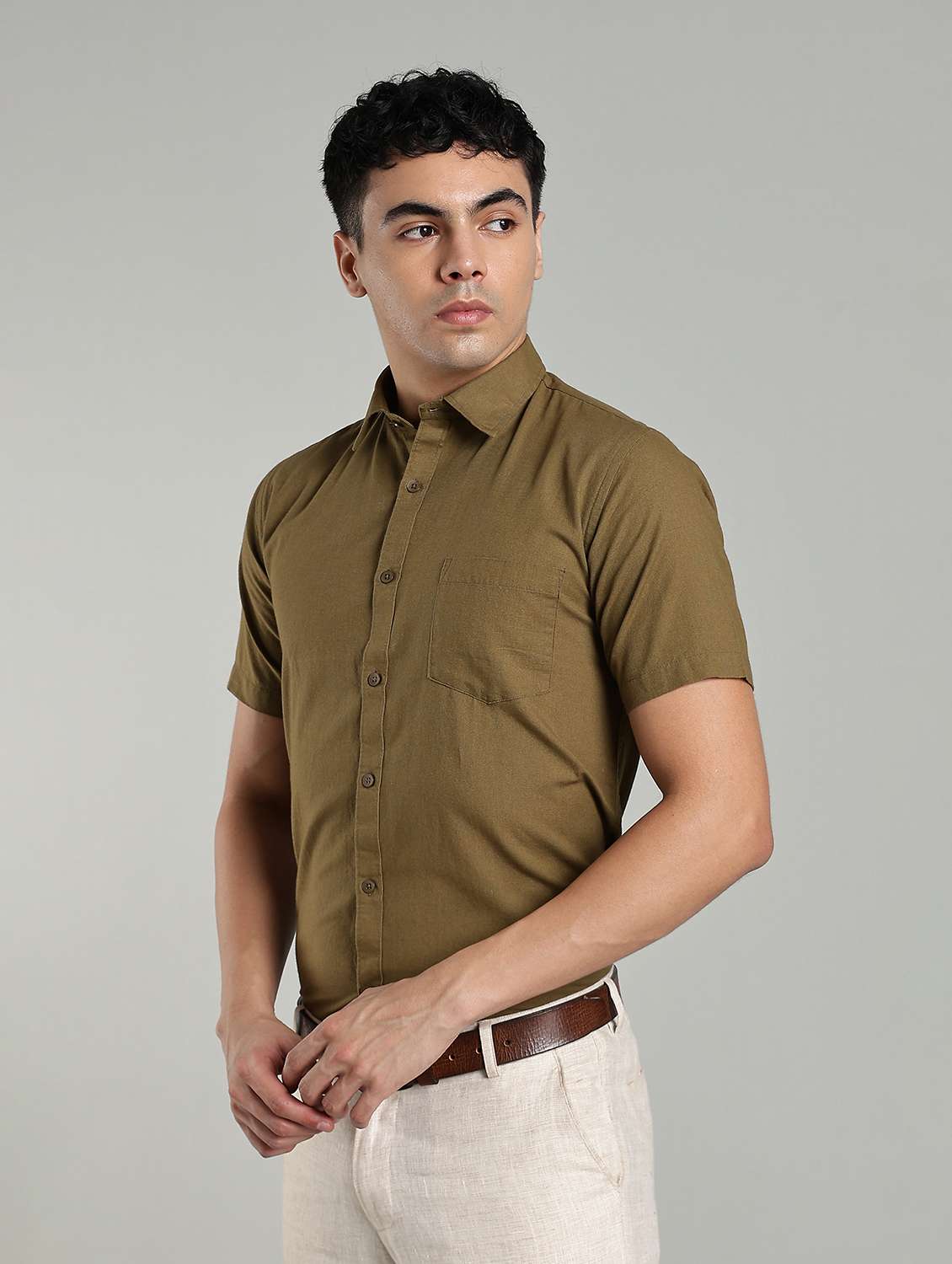 Men Solid Short Sleeve Slim Fit Formal Shirt - 22502801 -  Standard Image - 1