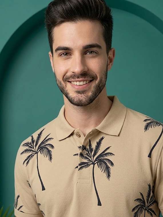 men printed short sleeve regular fit polo t-shirt - 22502837 -  Standard Image - 1