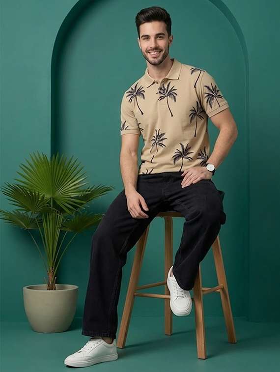 men printed short sleeve regular fit polo t-shirt - 22502837 -  Standard Image - 4