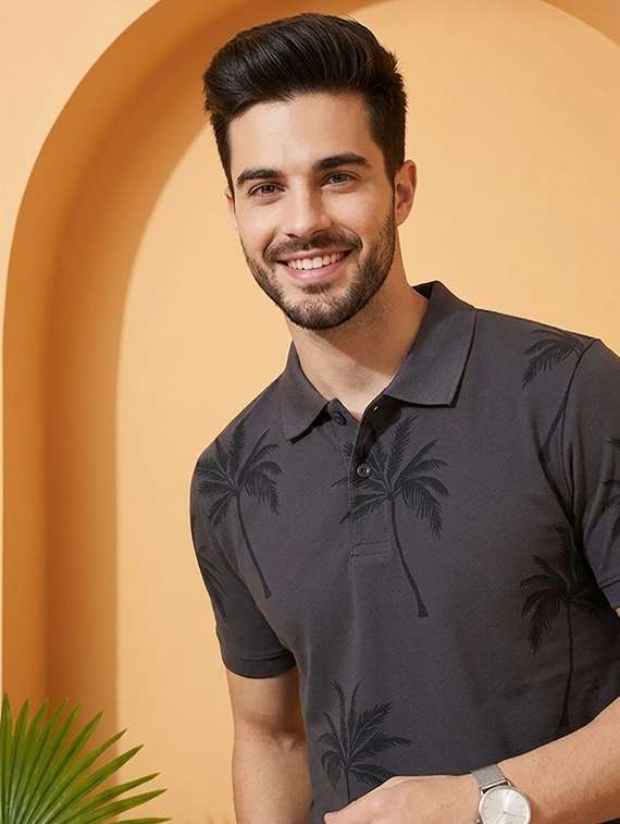 men printed short sleeve regular fit polo t-shirt - 22502838 -  Standard Image - 1