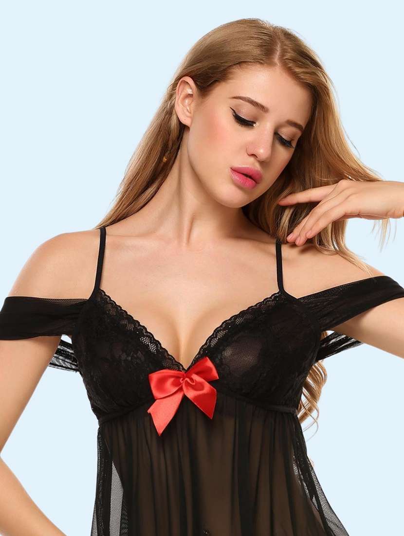 women self design sweetheart neck babydoll set - 22502900 -  Standard Image - 1