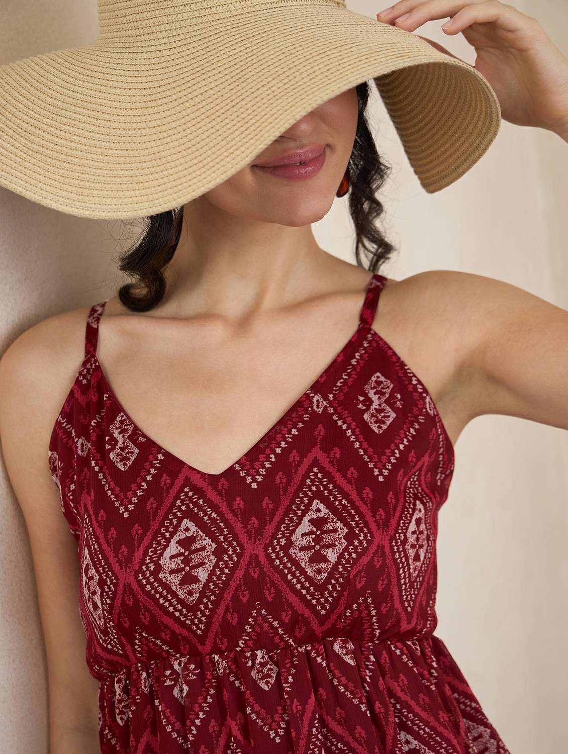 women printed shoulder strap tiered dress - 22502912 -  Standard Image - 1