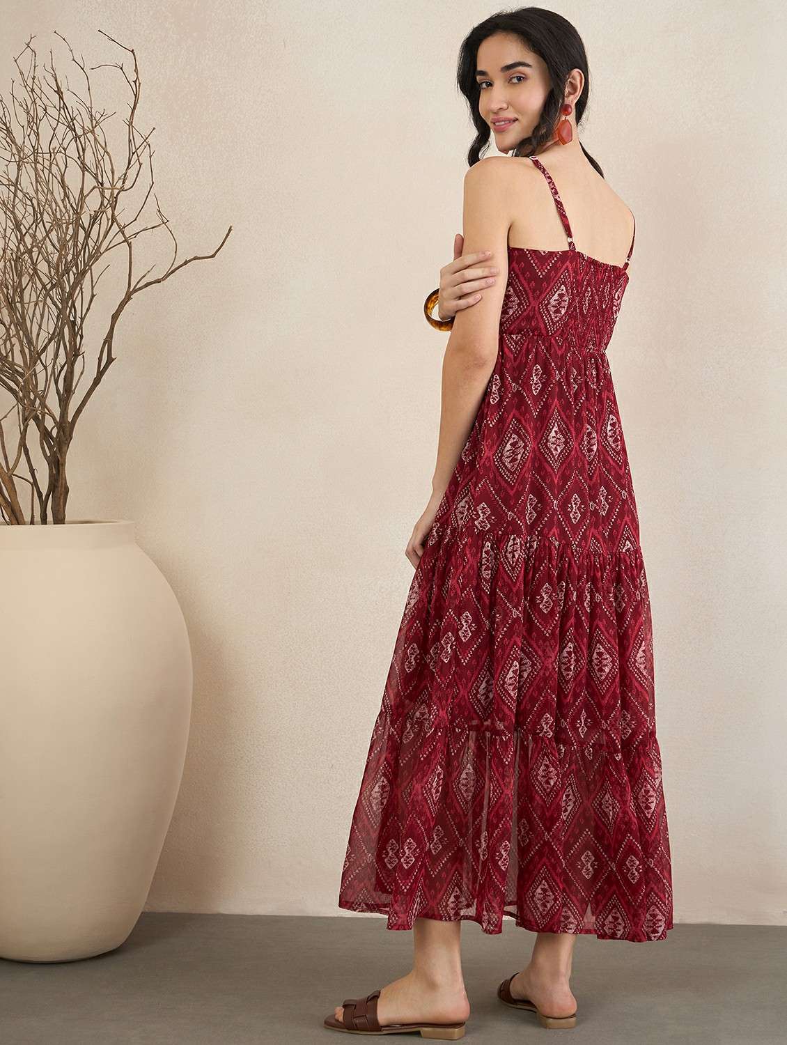 women printed shoulder strap tiered dress - 22502912 -  Standard Image - 4