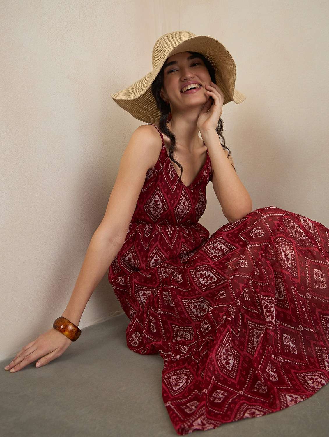 women printed shoulder strap tiered dress - 22502912 -  Standard Image - 6