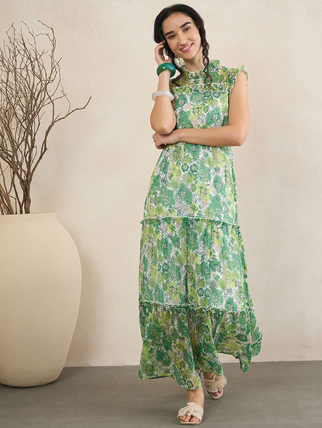 Women Floral Printed Sleeveless Tiered Maxi Dress - 22502917 -  Standard Image - 6