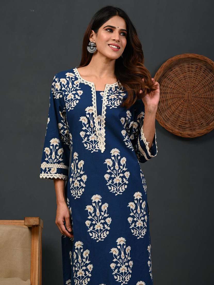 women printed three quarter sleeve straight kurta - 22502919 -  Standard Image - 1