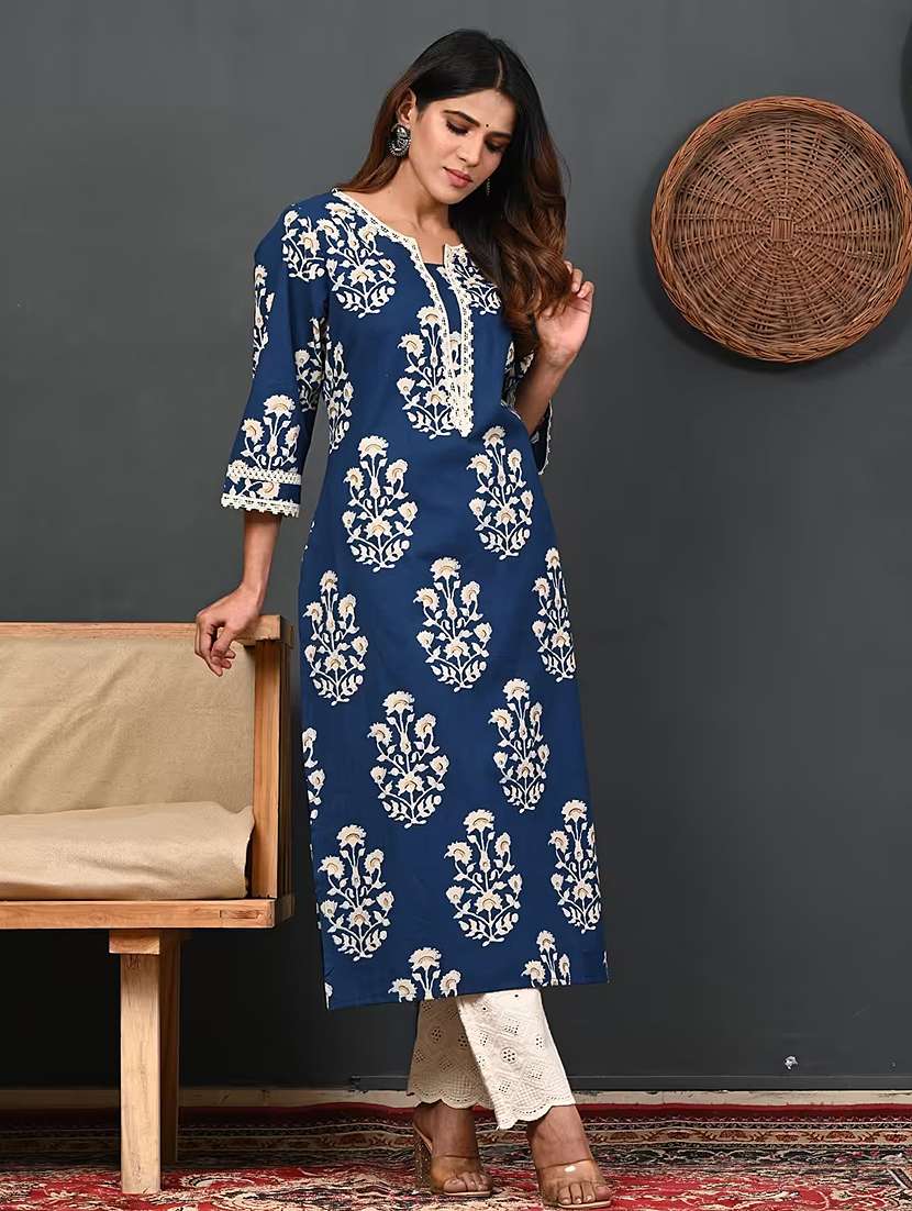women printed three quarter sleeve straight kurta - 22502919 -  Standard Image - 1