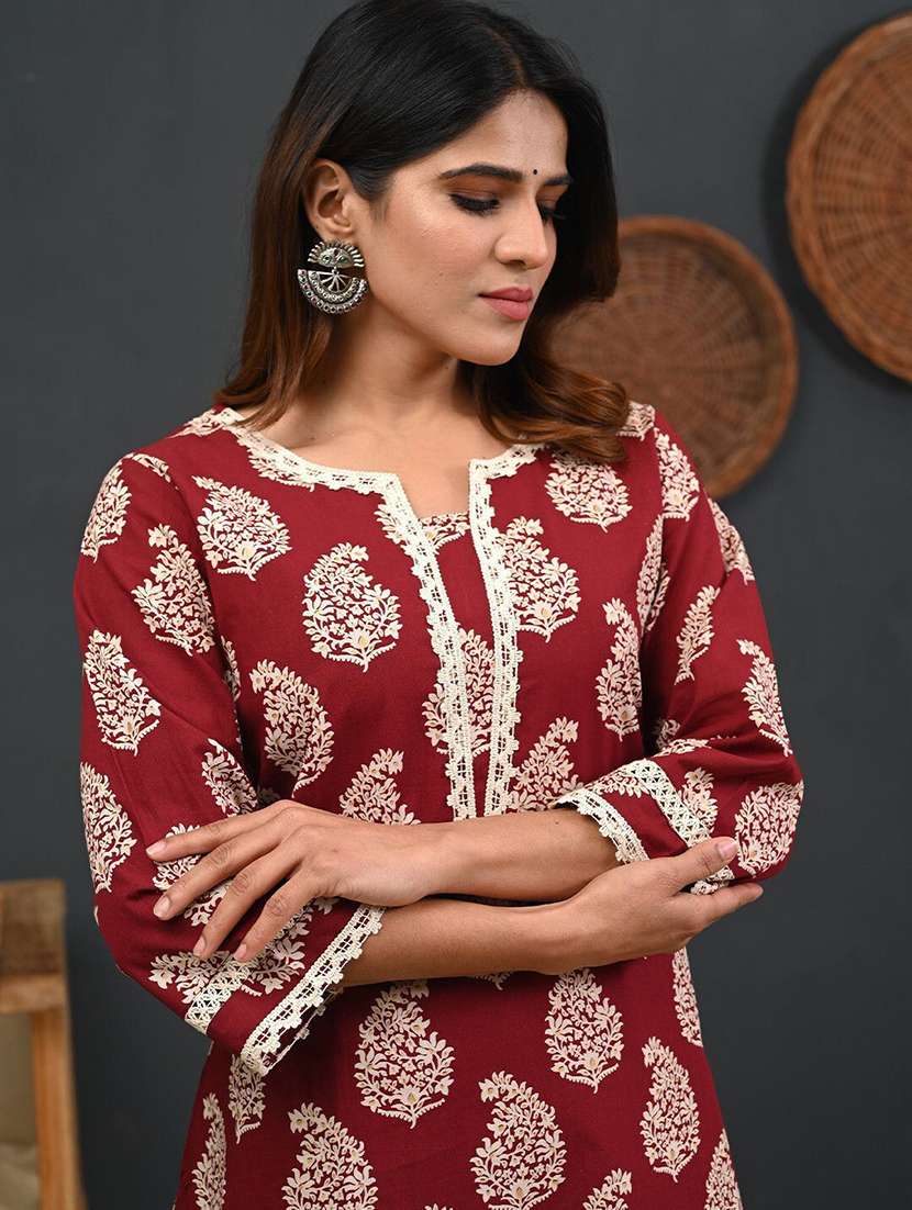 women printed three quarter sleeve straight kurta - 22502920 -  Standard Image - 1
