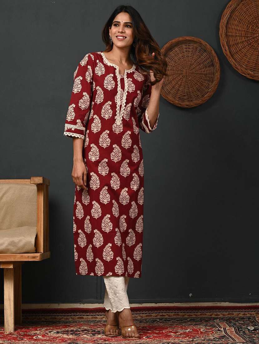 women printed three quarter sleeve straight kurta - 22502920 -  Standard Image - 4
