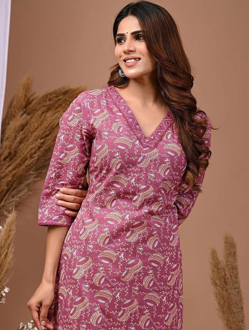 women printed three quarter sleeve straight kurta - 22502921 -  Standard Image - 1