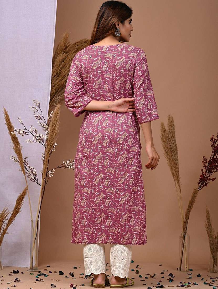 women printed three quarter sleeve straight kurta - 22502921 -  Standard Image - 4